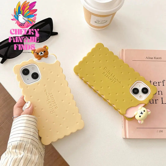 Funny Rilakkuma Bear Sandwich Biscuit Case For iPhone 16 15 14 13 12 11 Pro Max Soft Silicone Cover Cheeky Fantail Finds