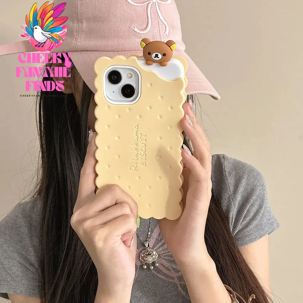 Funny Rilakkuma Bear Sandwich Biscuit Case For iPhone 16 15 14 13 12 11 Pro Max Soft Silicone Cover Cheeky Fantail Finds