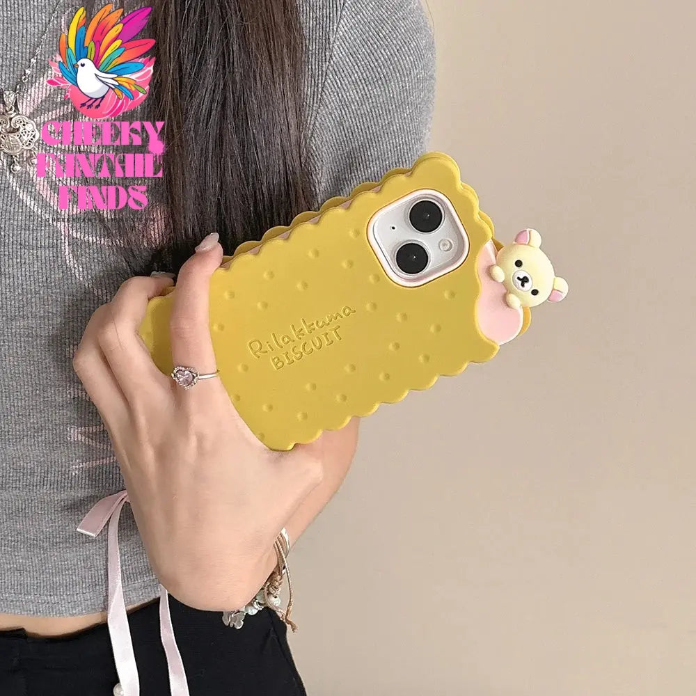Funny Rilakkuma Bear Sandwich Biscuit Case For iPhone 16 15 14 13 12 11 Pro Max Soft Silicone Cover Cheeky Fantail Finds