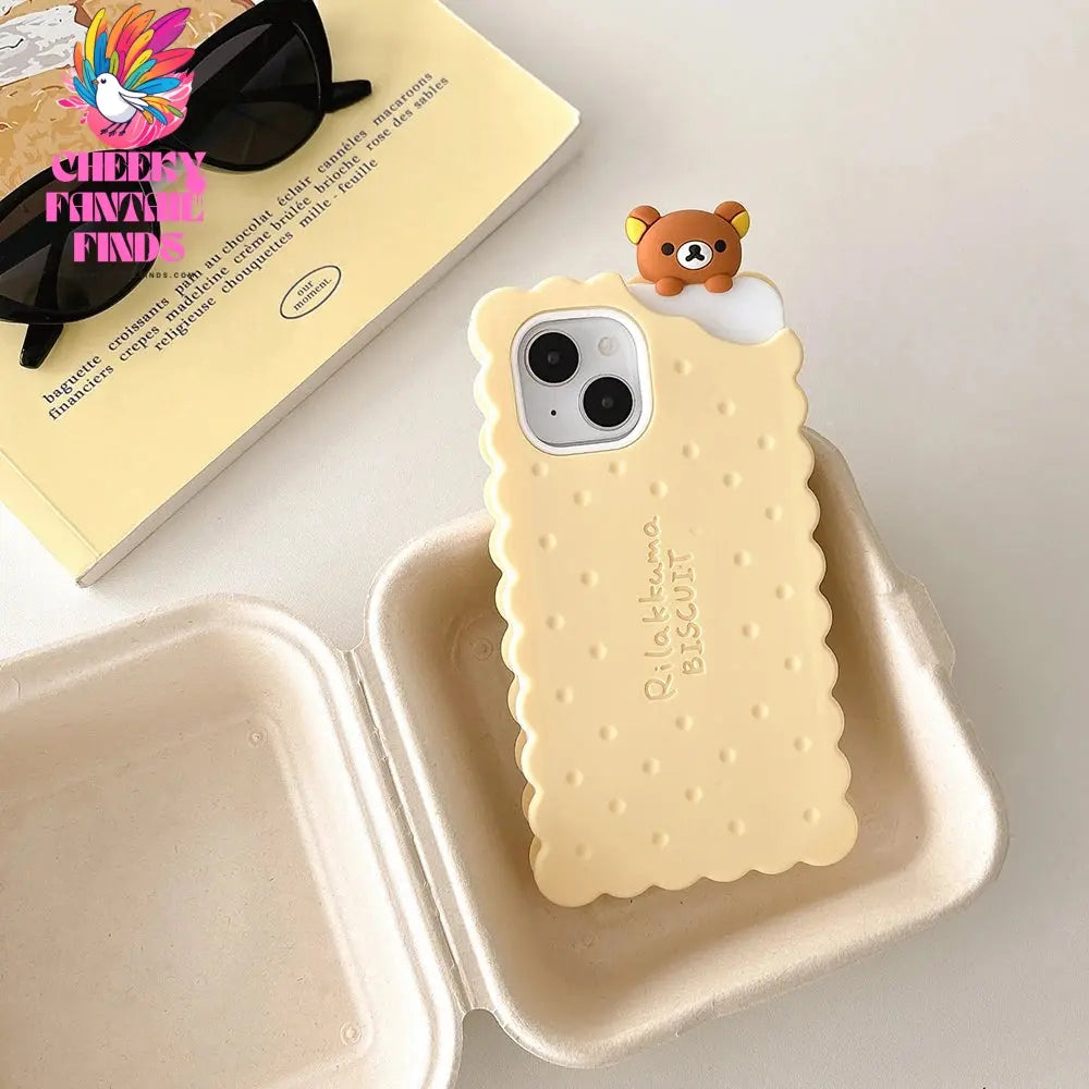 Funny Rilakkuma Bear Sandwich Biscuit Case For iPhone 16 15 14 13 12 11 Pro Max Soft Silicone Cover Cheeky Fantail Finds