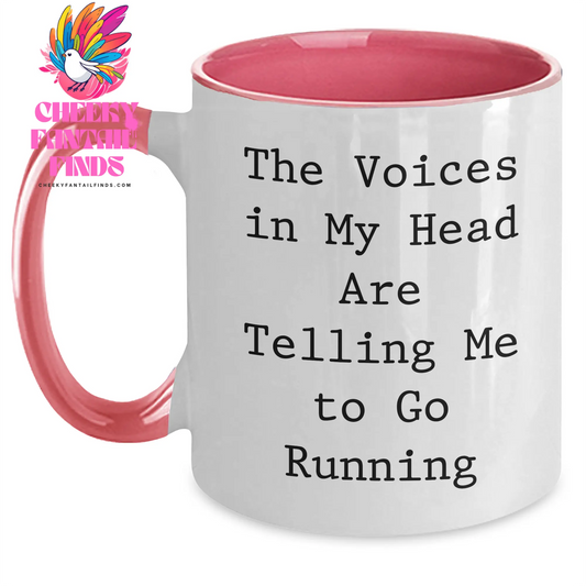 Funny Running Gifts for Her - The Voices In My Head Are Telling Me To Go Running Two Tone Coffee Mug, Mother's Day Unique Gifts from Women, Gifts for Running Women - Main