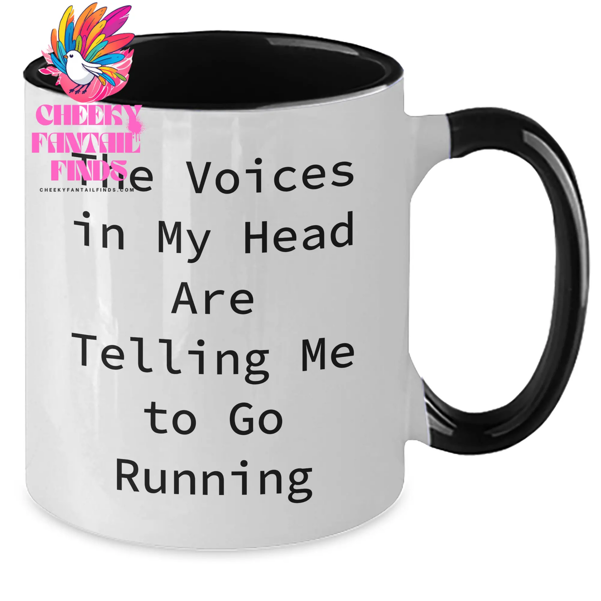 Funny Running Gifts for Mom - The Voices In My Head Are Telling Me To Go Running Two Tone Coffee Mug, Gifts from Mom to Running Mom, 11oz Ceramic, Microwave and Dishwasher Safe - Additional