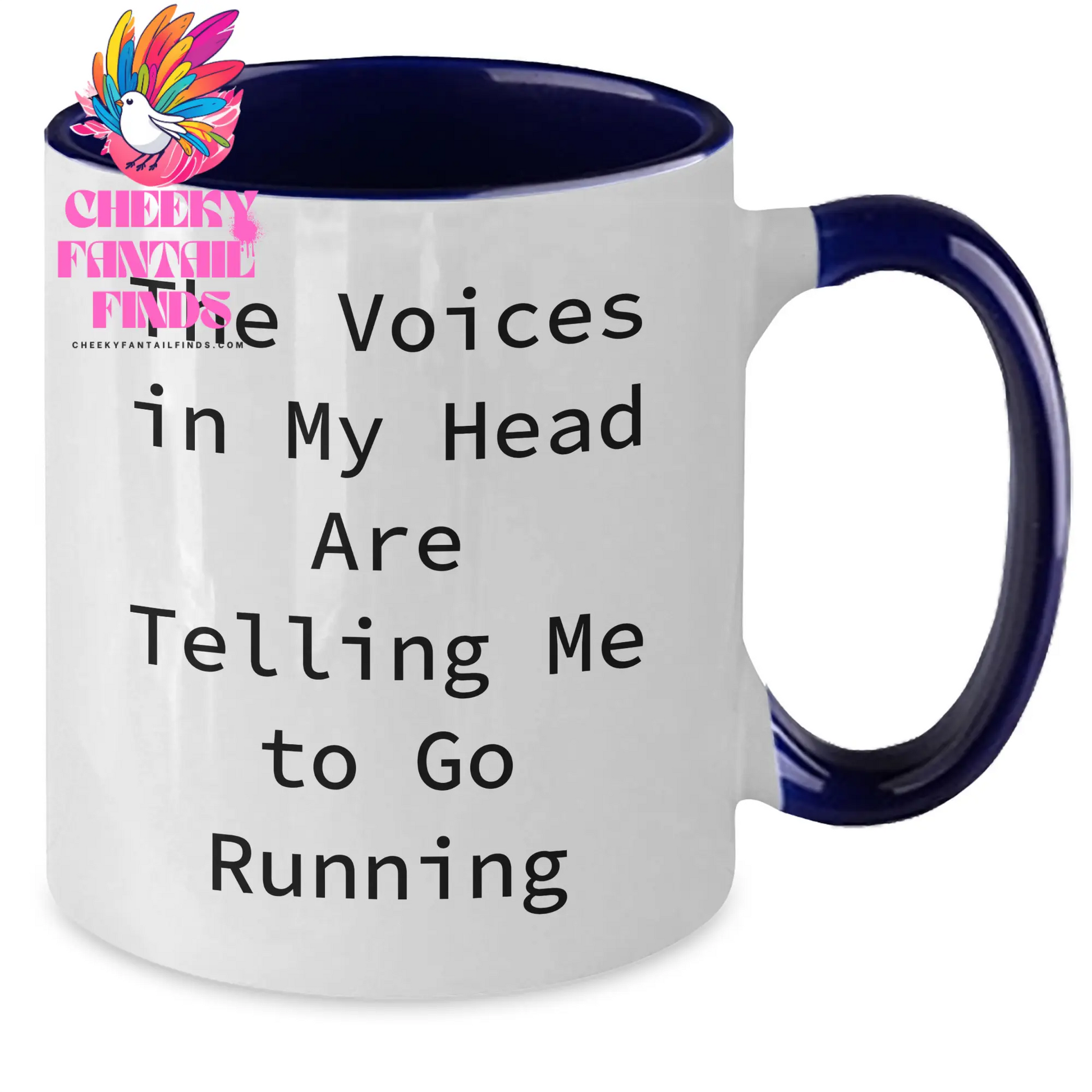 Funny Running Gifts for Mom - The Voices In My Head Are Telling Me To Go Running Two Tone Coffee Mug, Gifts from Mom to Running Mom, 11oz Ceramic, Microwave and Dishwasher Safe - Additional