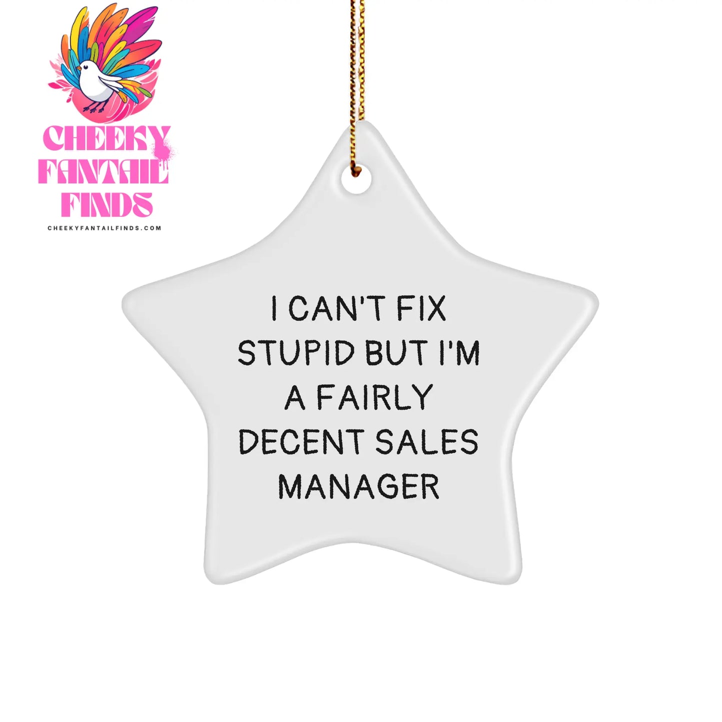 Funny Sales Manager Star Ornament Gifts from Friends to Coworkers, 'I Can't Fix Stupid But I'm A Fairly Decent Sales Manager' Star Ornament for Christmas - Image 1