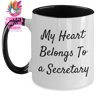 Funny Secretary Gifts from Men, Unique Two Tone Coffee Mugs for Women - My Heart Belongs To A Secretary - Main