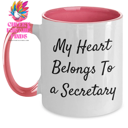 Funny Secretary Gifts from Men, Unique Two Tone Coffee Mugs for Women - My Heart Belongs To A Secretary - Main
