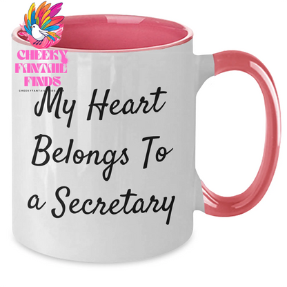 Funny Secretary Gifts from Men, Unique Two Tone Coffee Mugs for Women - My Heart Belongs To A Secretary - Additional