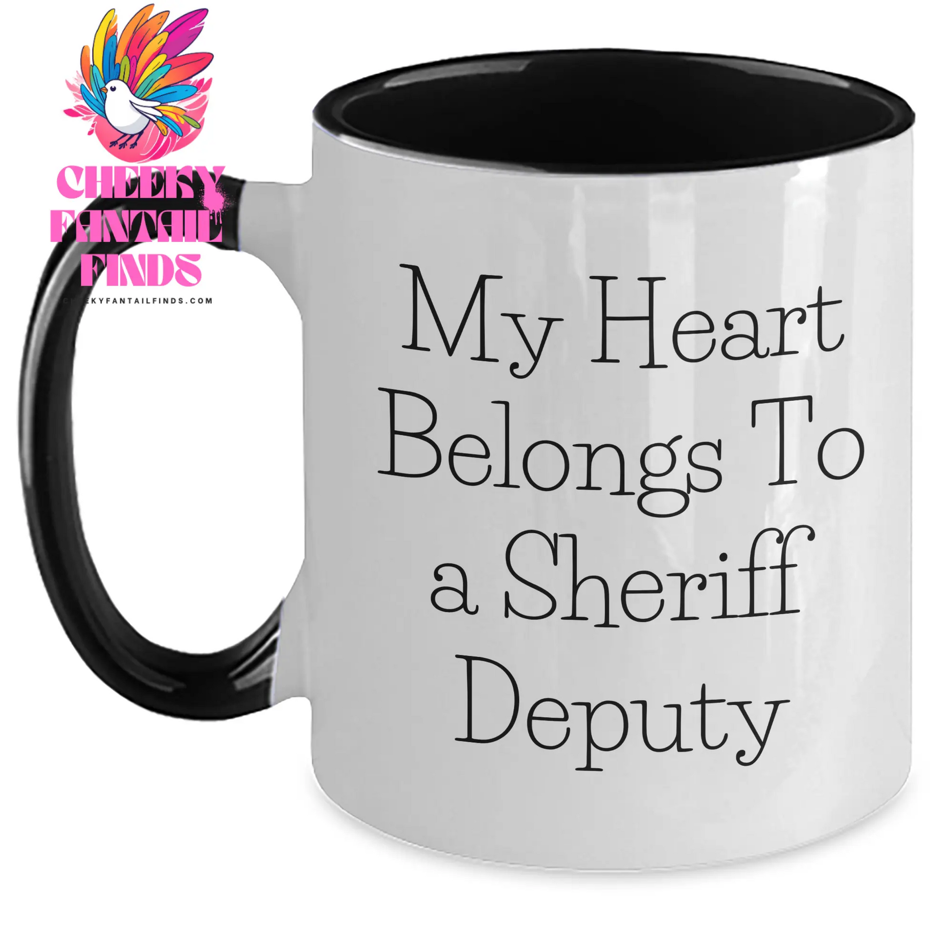 Funny Sheriff Deputy Gifts, 'My Heart Belongs To' Two Tone Coffee Mug for Mom, Gifts from Men to Sheriff Deputy on Mother's Day - Main