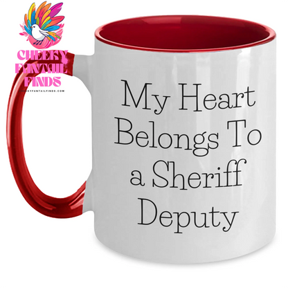 Funny Sheriff Deputy Gifts, 'My Heart Belongs To' Two Tone Coffee Mug for Mom, Gifts from Men to Sheriff Deputy on Mother's Day - Main