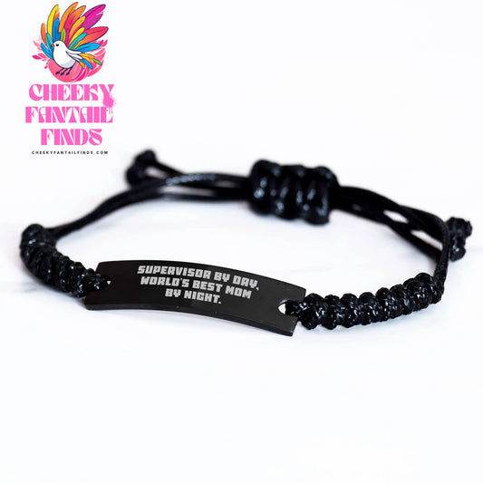 Funny Supervisor Gifts by Day, World's Best Mom By Night Rope Bracelet for Supervisor from Coworkers - Image 2