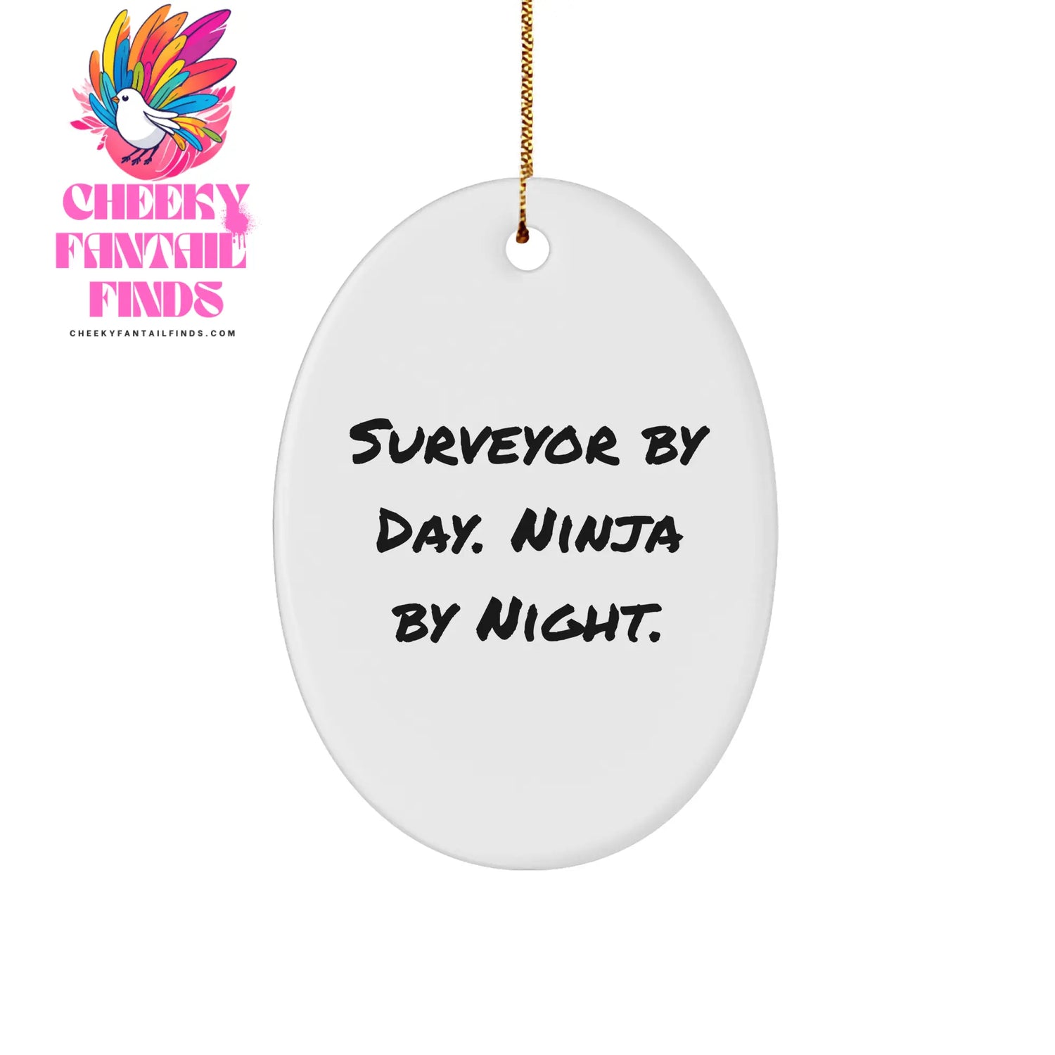 Funny Surveyor Gifts: Surveyor by Day Ninja by Night Oval Ornament for Christmas Unique Gifts from Mom to Surveyor - Image 1