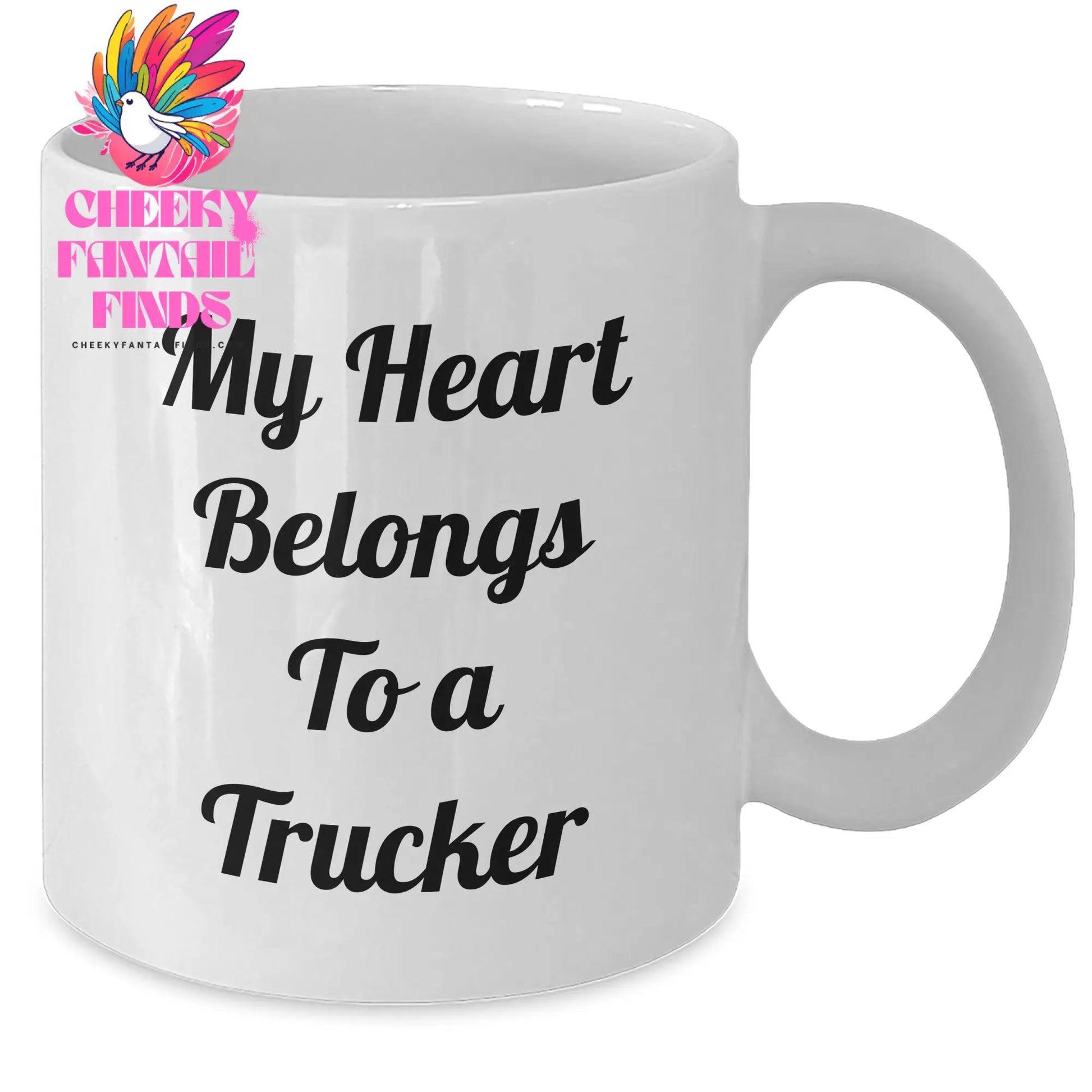 Funny Trucker Gifts for Her - My Heart Belongs To A Trucker White Coffee Mug, Gifts from Family for Mother's Day - Additional