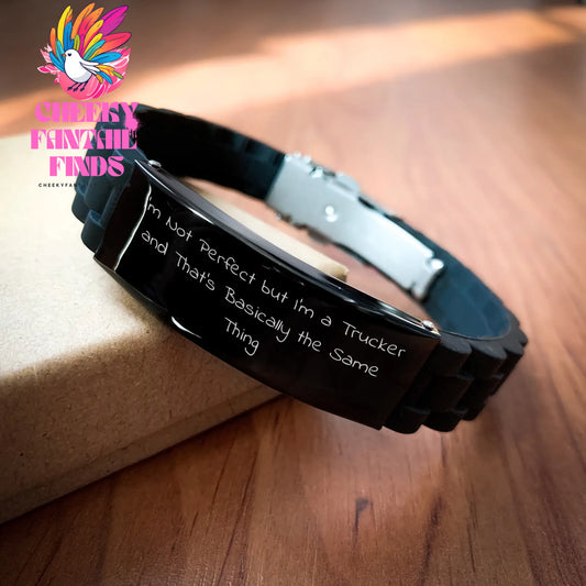 Funny Trucker Gifts from Men to Trucker Friends on Father's Day - Inspirational Glide lock Clasp Black Stainless Steel Silicone Adjustable Bracelet, Perfect for Trucker Collection - Image 2