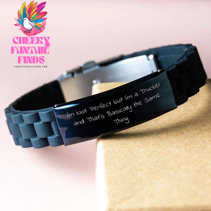 Funny Trucker Gifts from Men to Trucker Friends on Father's Day - Inspirational Glide lock Clasp Black Stainless Steel Silicone Adjustable Bracelet, Perfect for Trucker Collection - Image 3