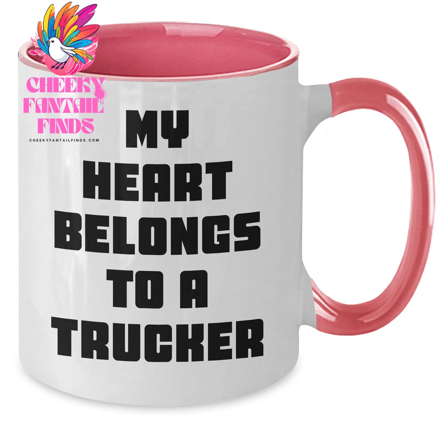 Funny Trucker Gifts from Mom - My Heart Belongs To A Trucker Two Tone Coffee Mug for Trucker Lovers on Mother's Day - Additional