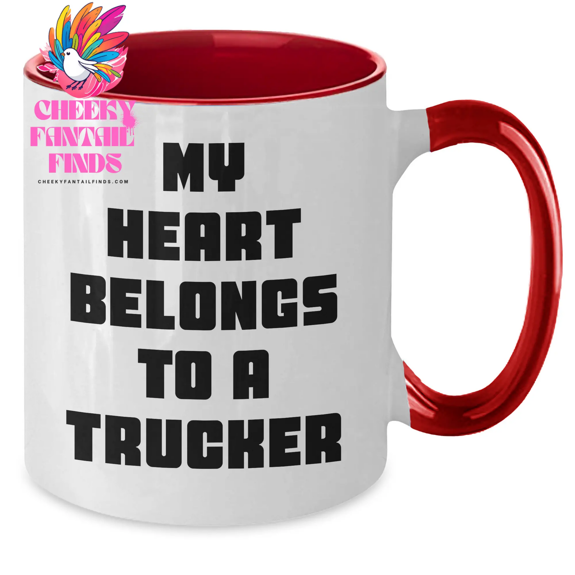 Funny Trucker Gifts from Mom - My Heart Belongs To A Trucker Two Tone Coffee Mug for Trucker Lovers on Mother's Day - Additional