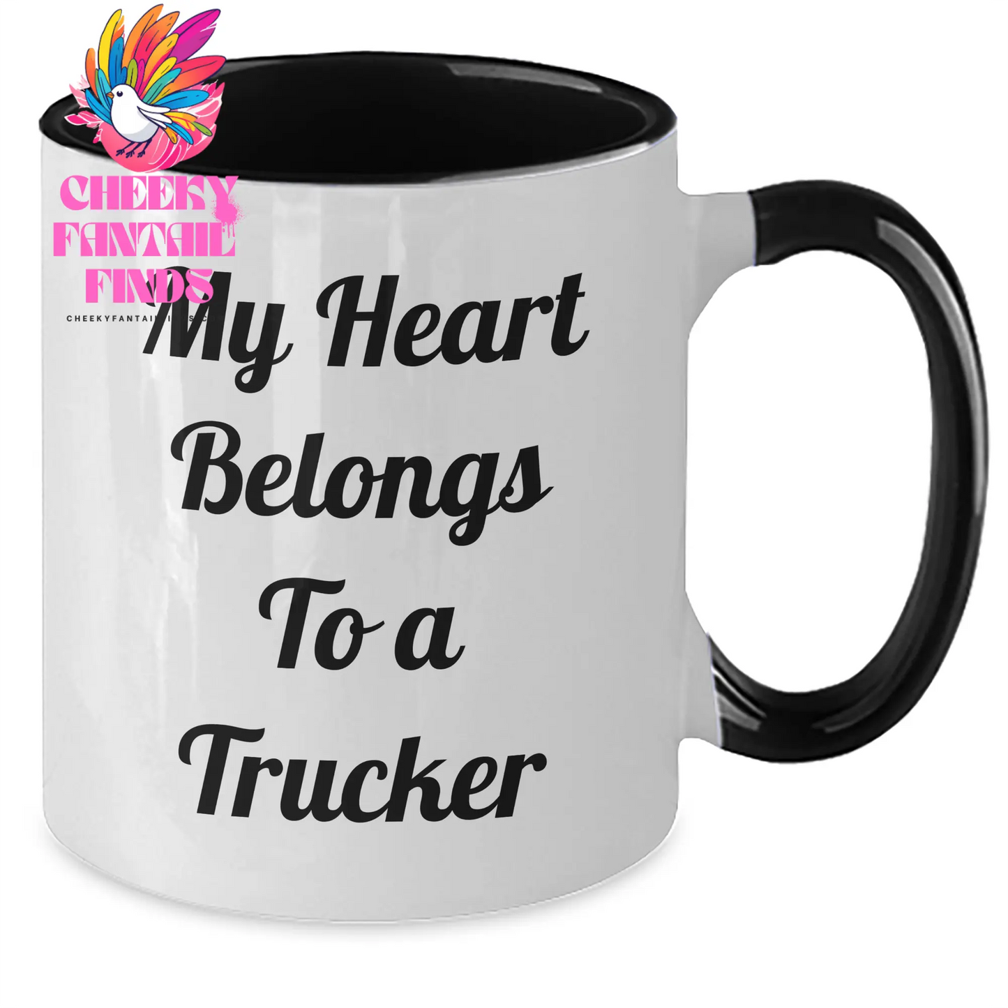 Funny Trucker Quotes Two Tone Coffee Mug, Gifts from Friends and Family for Mother's Day, Heart Belongs to a Trucker, Unique Trucker Gifts for Men and Women - Additional