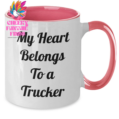 Funny Trucker Quotes Two Tone Coffee Mug, Gifts from Friends and Family for Mother's Day, Heart Belongs to a Trucker, Unique Trucker Gifts for Men and Women - Additional