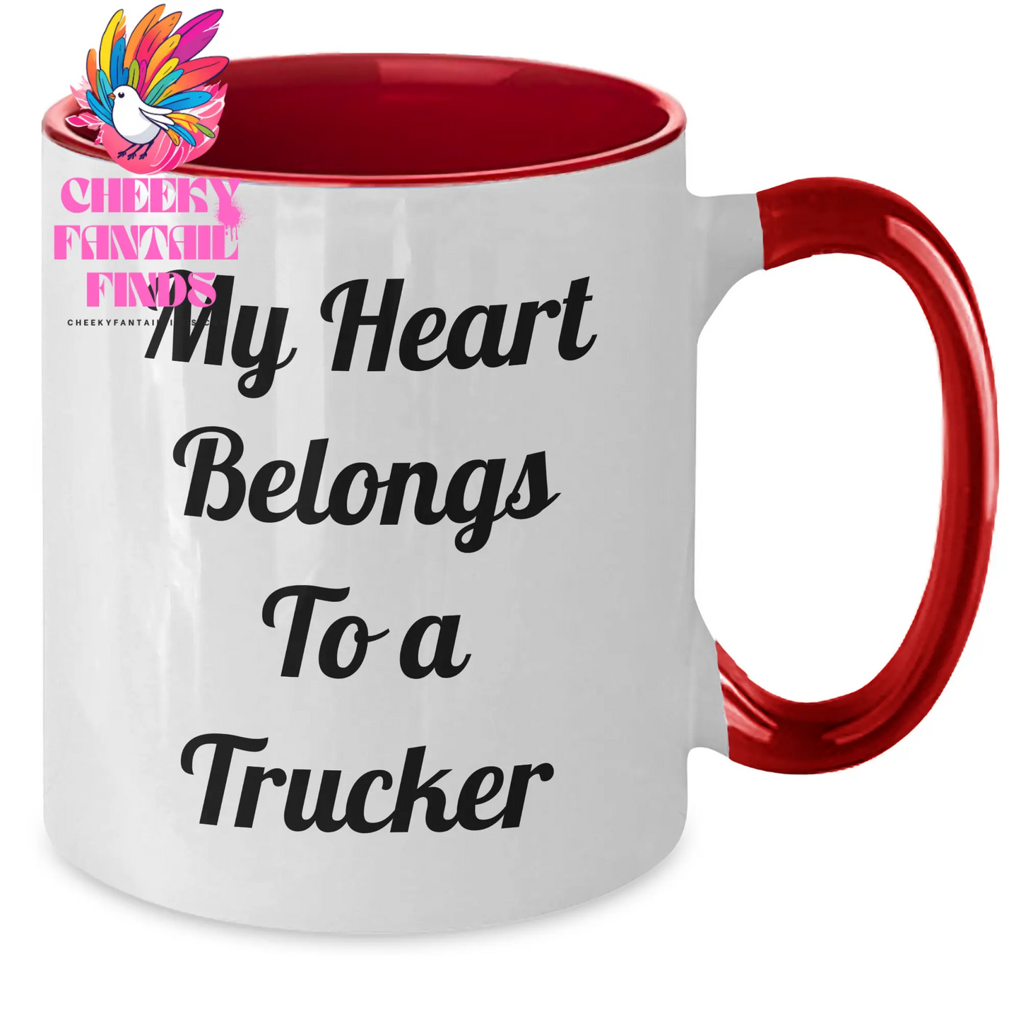 Funny Trucker Quotes Two Tone Coffee Mug, Gifts from Friends and Family for Mother's Day, Heart Belongs to a Trucker, Unique Trucker Gifts for Men and Women - Additional