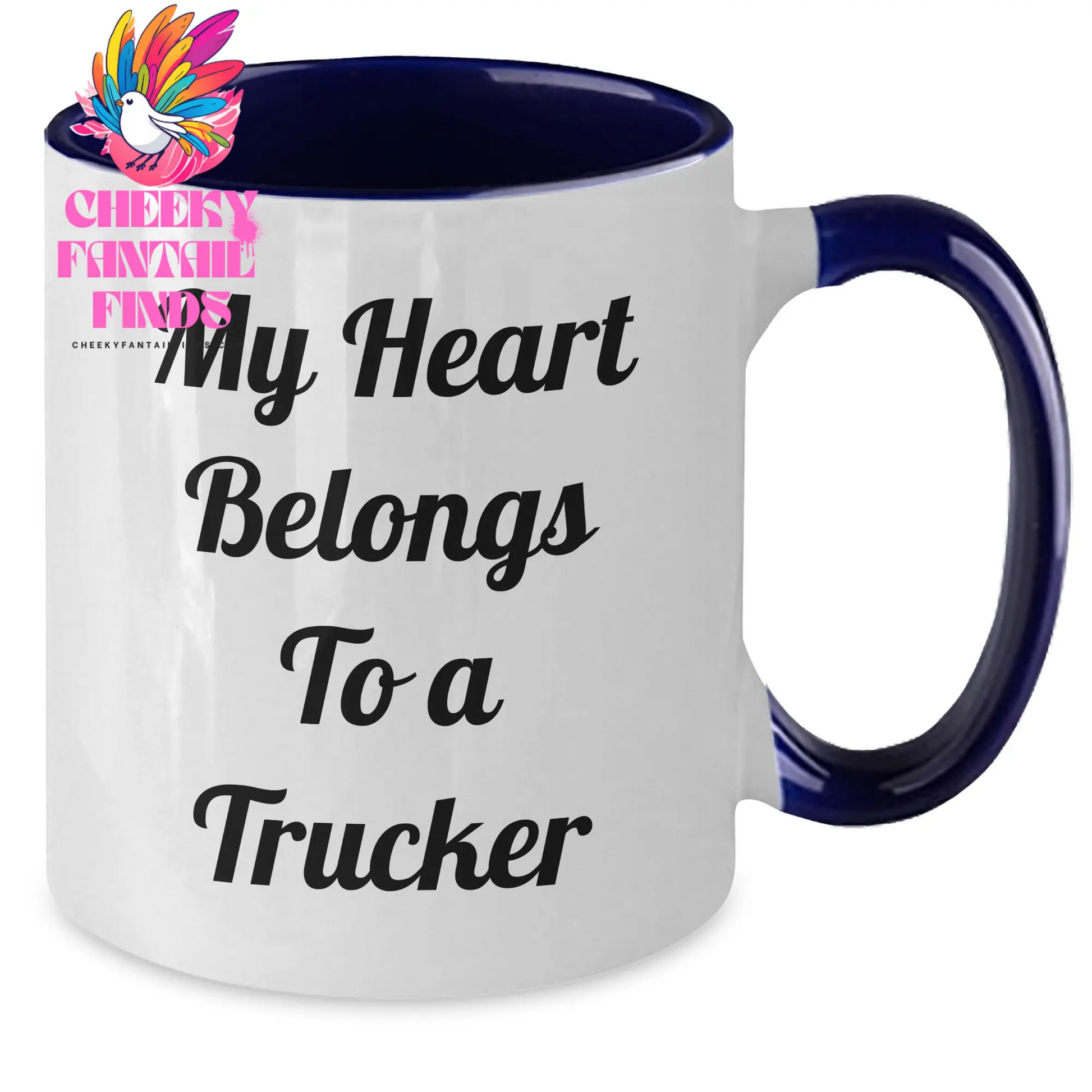 Funny Trucker Quotes Two Tone Coffee Mug, Gifts from Friends and Family for Mother's Day, Heart Belongs to a Trucker, Unique Trucker Gifts for Men and Women - Additional
