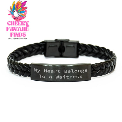 Funny Waitress Quote Interlaced Leather Bracelet, Gifts from Men to Waitress Friends on Mother's Day, Unique Waitress Gifts, Waitress Appreciation Gift - Image 1