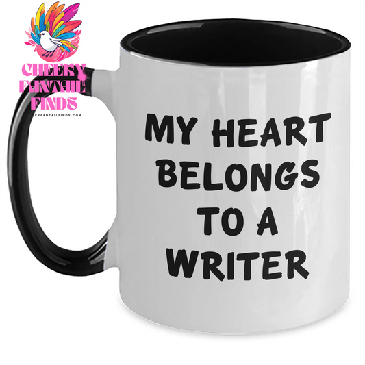Funny Writer Gifts - My Heart Belongs To A Writer Two Tone Coffee Mug, Gifts from Mom to Writer, Unique Mother's Day Unique Gifts - Main