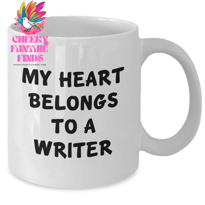 Funny Writer Gifts for Her - My Heart Belongs To A Writer White Coffee Mug, Unique Mother's Day Unique Gifts from Women, 11oz or 15oz Capacity, Microwave and Dishwasher Safe - Additional