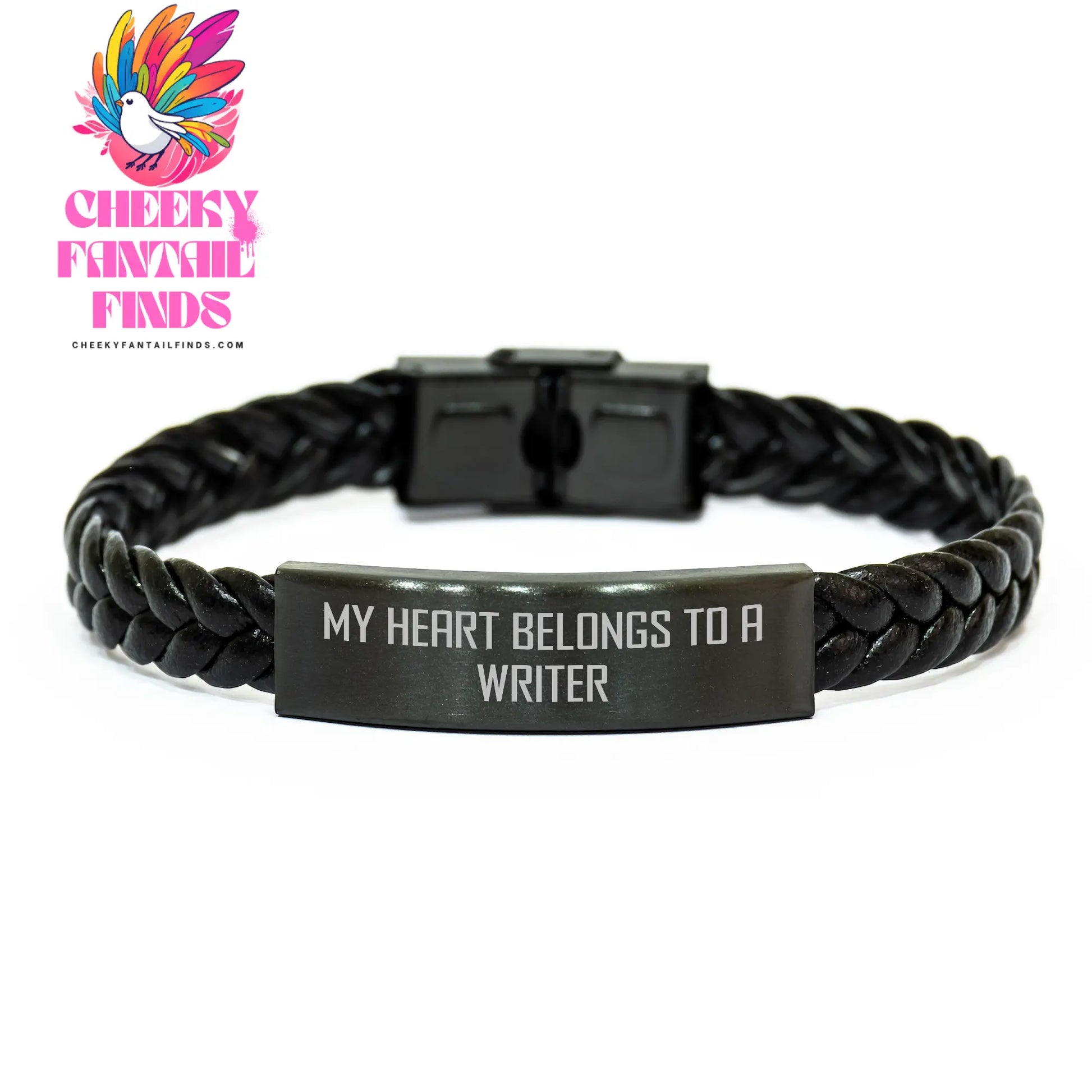 Funny Writer Gifts for Mom, Interlaced Leather Bracelet with Quote 'My Heart Belongs To A Writer', Gifts from Family for Mother's Day - Image 1