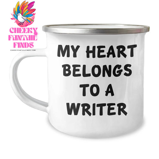 Funny Writer Gifts from Friends - My Heart Belongs To A Writer on Mother's Day, Unique Camping Mug for Women, Men, or Family - Image 1