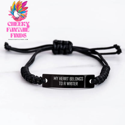 Funny Writer Gifts from Mom, My Heart Belongs To A Writer Rope Bracelet for Women, Adjustable Black Stainless Steel and Interlaced Rope, Ideal Gift for Mother's Day - Image 3