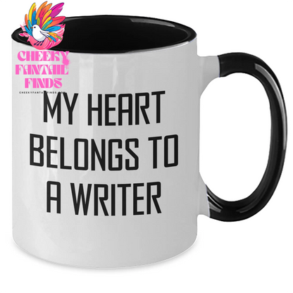 Funny Writer Gifts, My Heart Belongs To A Writer Quote, Two Tone Coffee Mug for Writer, Gifts from Family, Unique Mother's Day Unique Gifts - Additional