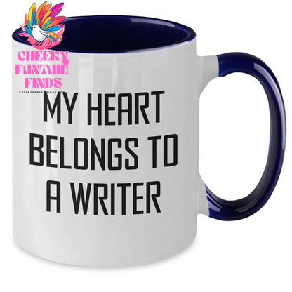 Funny Writer Gifts, My Heart Belongs To A Writer Quote, Two Tone Coffee Mug for Writer, Gifts from Family, Unique Mother's Day Unique Gifts - Additional