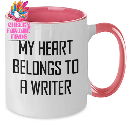 Funny Writer Gifts, My Heart Belongs To A Writer Quote, Two Tone Coffee Mug for Writer, Gifts from Family, Unique Mother's Day Unique Gifts - Additional