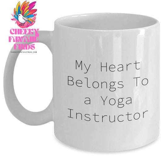 Funny Yoga Instructor Gifts from Friends, Yoga Instructor Unique Gifts for Mother's Day - 'My Heart Belongs To A Yoga Instructor' White Coffee Mug, 11oz/15oz Ceramic, Microwave & Dishwasher Safe - Main