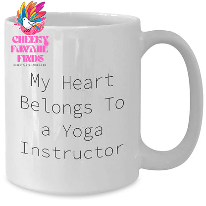 Funny Yoga Instructor Gifts from Friends, Yoga Instructor Unique Gifts for Mother's Day - 'My Heart Belongs To A Yoga Instructor' White Coffee Mug, 11oz/15oz Ceramic, Microwave & Dishwasher Safe - Additional