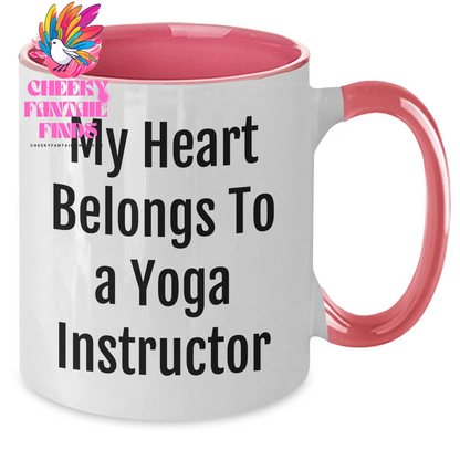 Funny Yoga Instructor Gifts from Men to Women on Mother's Day - 'My Heart Belongs To A Yoga Instructor' Two Tone Coffee Mug - Additional