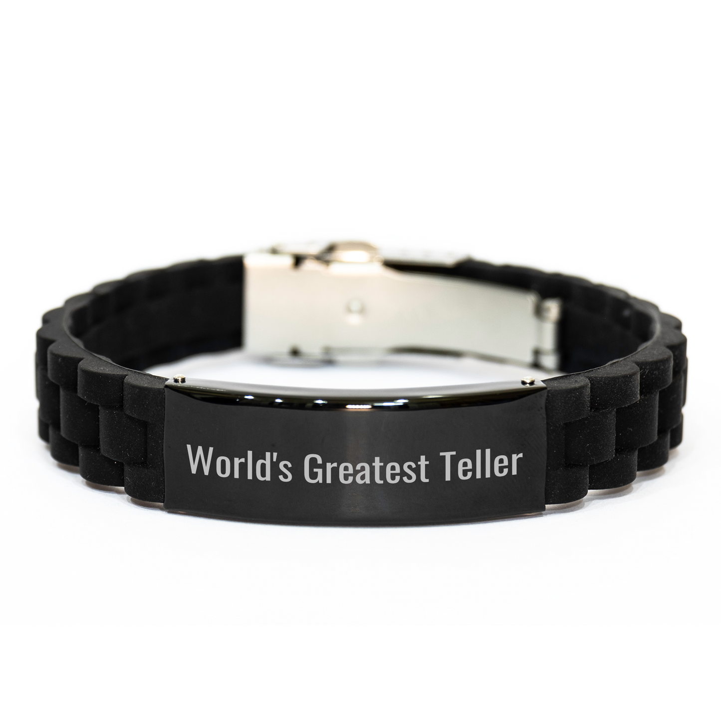 Funny Teller Quotes Gifts from Men to Friends, Glide lock Clasp Black Stainless Steel Silicone Adjustable Bracel, Inspirational World's Greatest Teller Teller Gifts for Father's Day - Image 1