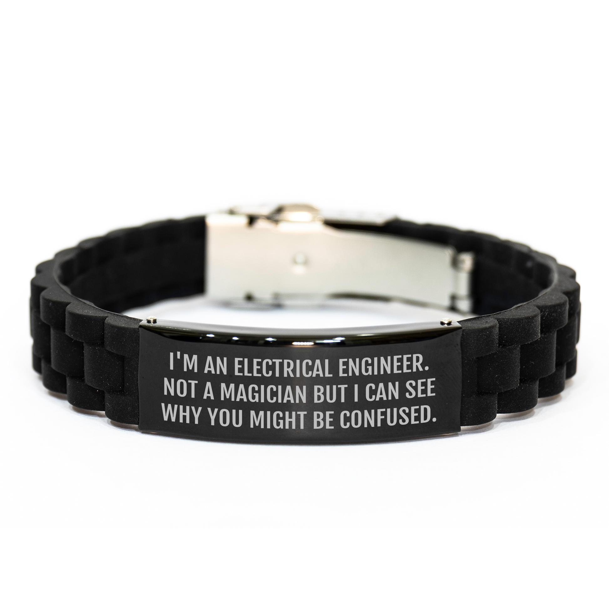 Electrical Engineer Gifts, Funny Quote, Glide lock Clasp Bracelet for Men, Father's Day Unique Gifts from Friends, 'I'm An Electrical Engineer. Not A Magician...' - Image 1