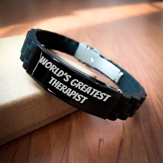 Funny Quotes for Therapist Gifts, World's Greatest Therapist Glide lock Clasp Bracelet for Men, Women, Friends, Coworkers, Family on Father's Day - Image 2