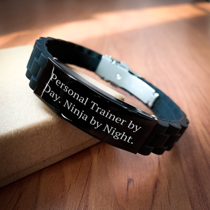 Personal Trainer By Day. Ninja By Night. - Unique Glide lock Clasp Black Stainless Steel Silicone Adjustable Men's Gift from Dad for Father's Day - Image 2