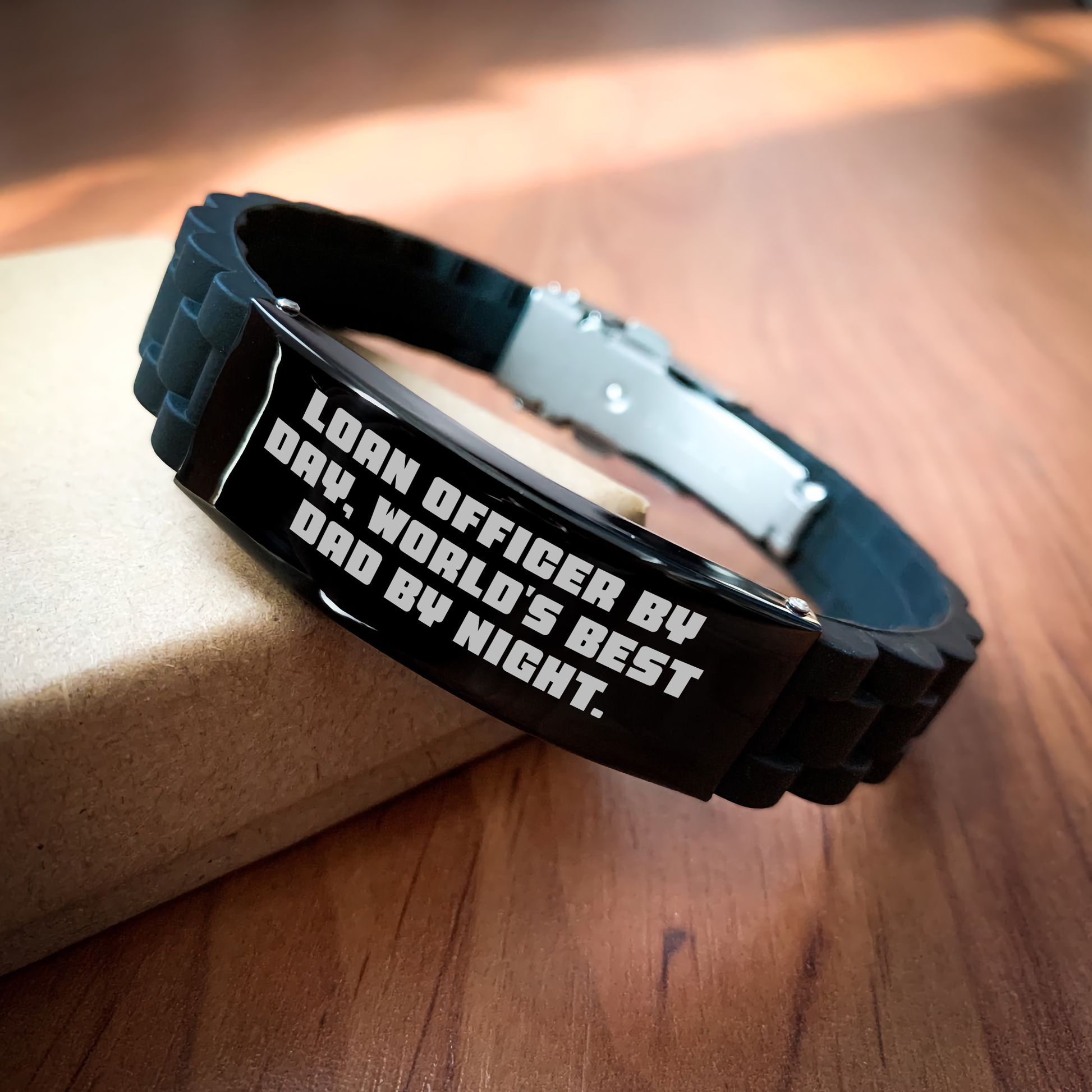 Funny Loan Officer Gifts, Loan Officer By Day, World's Best Dad By Night. - Glide lock Clasp Black Stainless Steel Silicone Adjustable Gift for Men from Loan Officer - Image 2