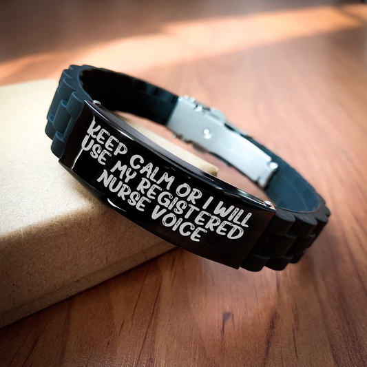 Funny Registered Nurse Gifts, 'Keep Calm Or I Will Use My Registered Nurse Voice' Glide lock Clasp Bracelet for Men, Unique Father's Day Unique Gifts from Family, Coworkers, or Friends - Image 2