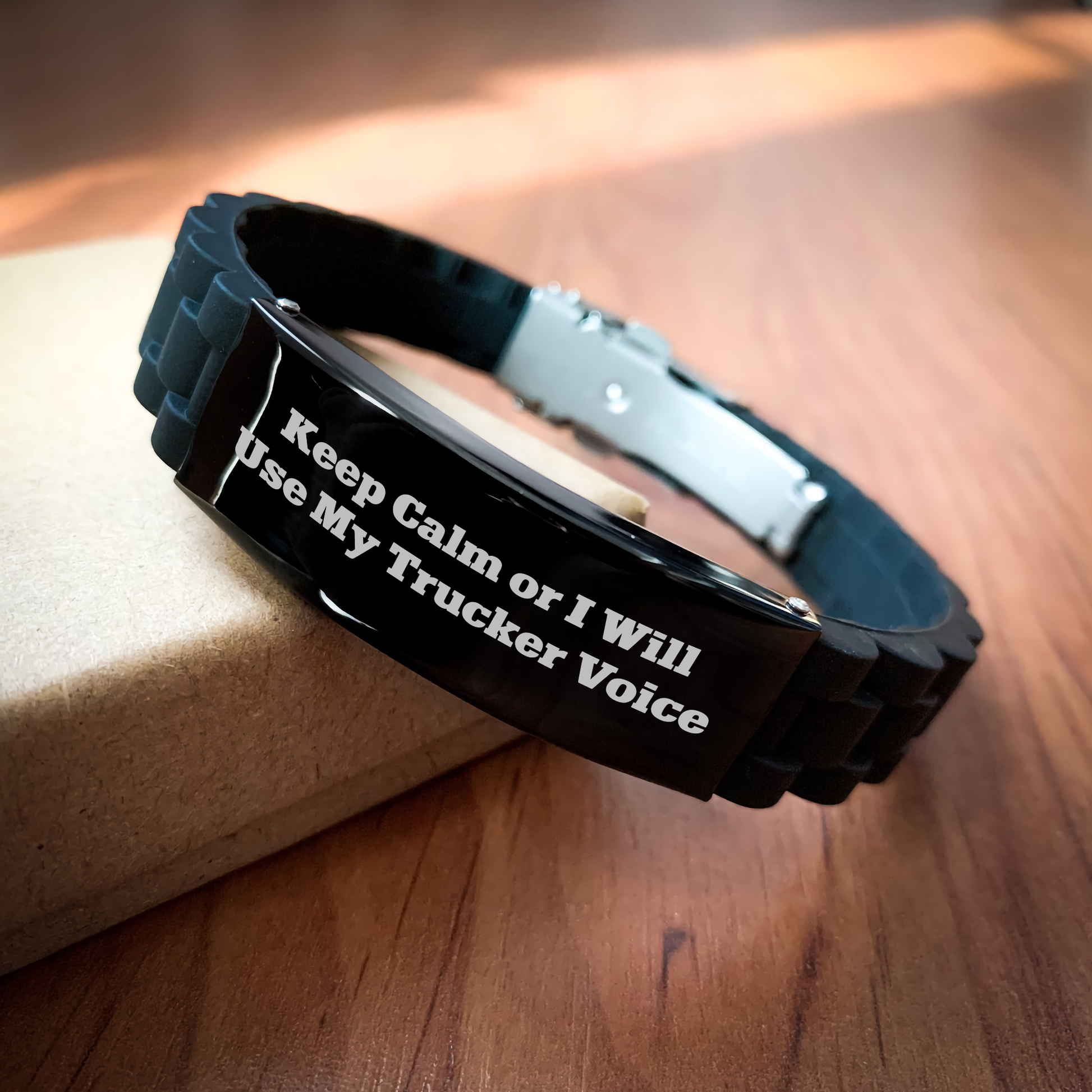 Trucker Gifts for Men - Funny Keep Calm Or I Will Use My Trucker Voice Glide lock Clasp Bracelet, Gifts from Family, for Father's Day - Image 2