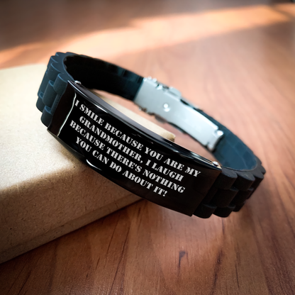 Funny Grandmother Gifts for Her - Glide lock Clasp Black Stainless Steel Adjustable Silicone Silver-Tone 9.05-inch Bracelet with Inspirational Quote Gifts from Family for Her - Image 2