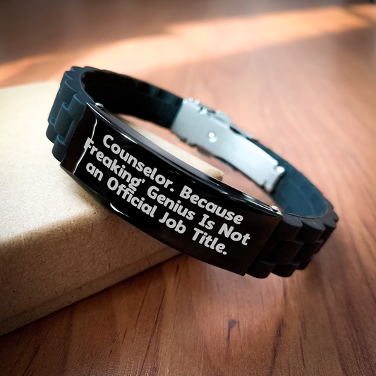 Funny Counselor Gifts from Friends, Unique Glide lock Clasp Bracelet for Counselor Graduation, Quote: 'Counselor. Because Freaking' genius Is Not An Official Job Title.' - Image 2