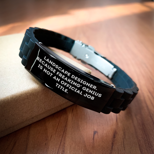 Funny Landscape Designer Gifts from Friends, 'Landscape Designer. Because Freaking' genius Is Not An Official Job Title.', Glide lock Clasp Bracelet for Graduation, Gifts for Men, Women, or Coworkers - Image 2