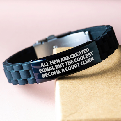 Funny Court Clerk Gifts, Court Clerk Humor Quote, Glide lock Clasp Black Stainless Steel Silicone Adjustable Men's Father's Day Unique Gifts from Friends and Family - Image 3