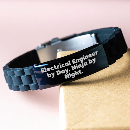 Electrical Engineer Gifts, Father's Day Unique, 'Electrical Engineer By Day. Ninja By Night.' Quote, Adjustable Glide lock Clasp Black Stainless Steel Silicone Men's Gift from Friends Family - Image 3