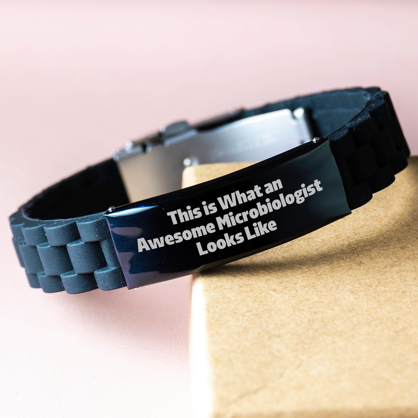 Funny Microbiologist Gifts, Glide lock Clasp Bracelet This Is What An Awesome Microbiologist Looks Like, Adjustable Black Stainless Steel Silicone Accessories for Father's Day - Image 3