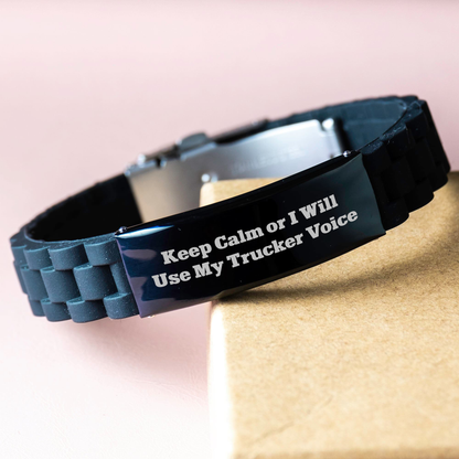 Trucker Gifts for Men - Funny Keep Calm Or I Will Use My Trucker Voice Glide lock Clasp Bracelet, Gifts from Family, for Father's Day - Image 3